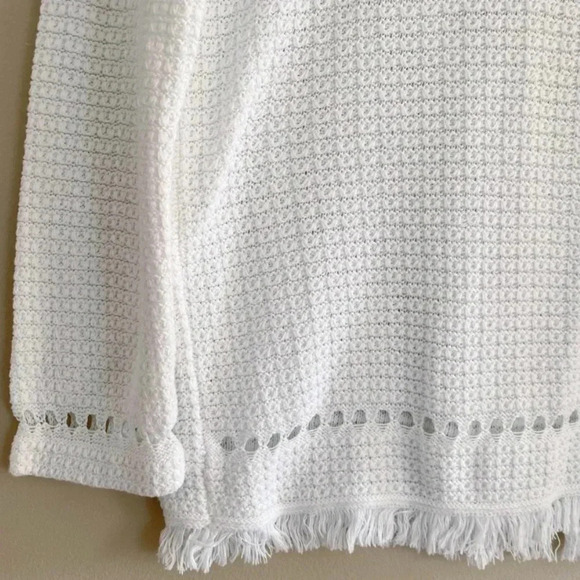 J. CREW | Boho White Cotton Fringe Crewneck Knit Sweater Long Sleeve Size Small - Picture 8 of 10